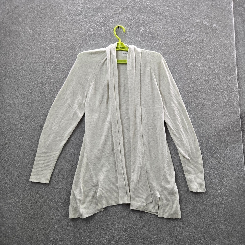 J Jill Women Sweater L Light Gray Cotton Nylon Cardigan Open Front READ